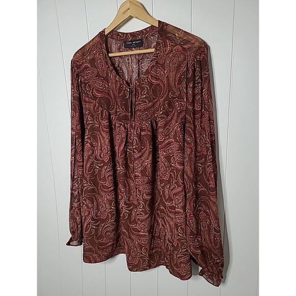 Lane Bryant Paisley Chiffon Top Long Sleeve Boho Women’s Plus 22/24 Brown Orange - Picture 3 of 12